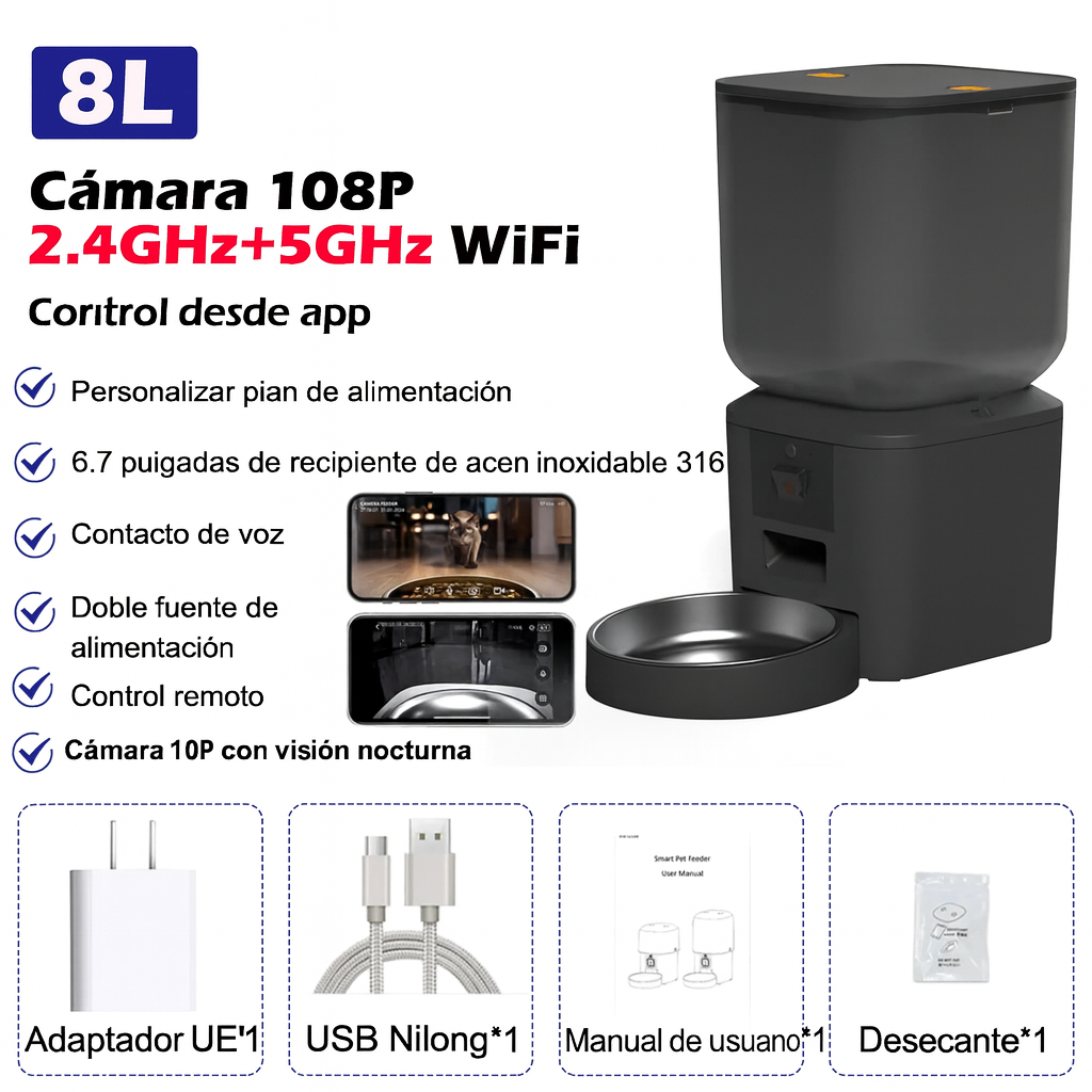 VilSan Smart Feeder 8L – Cuida de tu Mascota desde Cualquier Lugar con Cámara 1080P, WiFi 5G y App Tuya